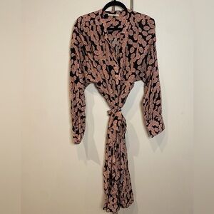 Women's Floral Tie-Waist Maxi Dress - Pink on Black